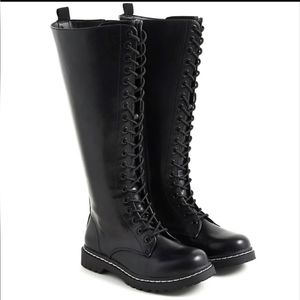 Torrid Tall Faux Leather Combat Zip Boots - Knee High Wide Calf Black Boots 8WW